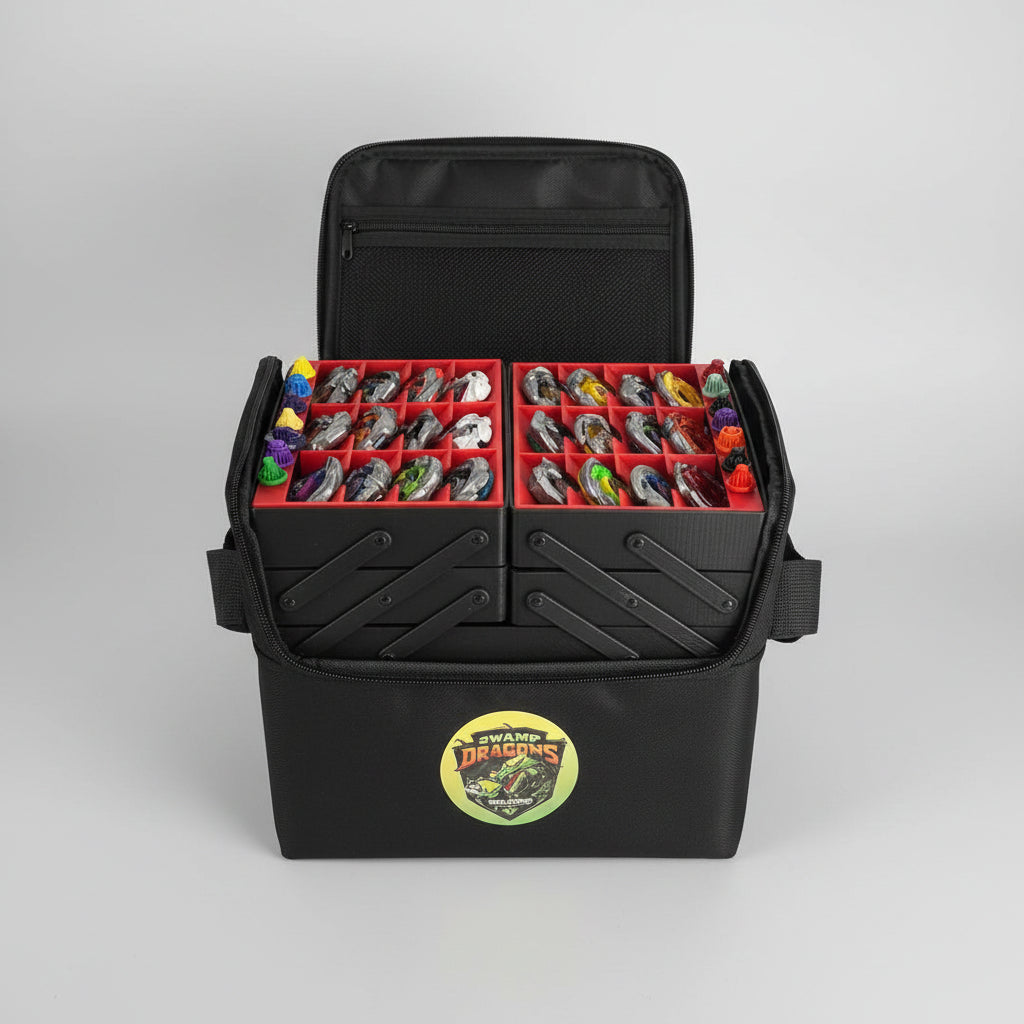 Case da torneo Beyblade X aperto dall'alto